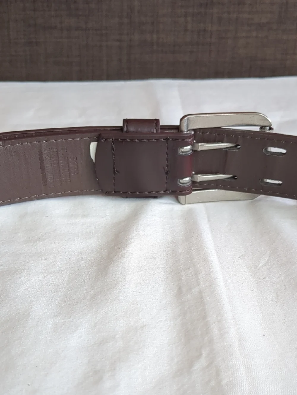 Belt Brown Leather Stitched Double-Row Perforation/Prong Metal Buckle OS Unisex